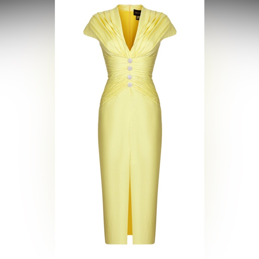 Rasario ruched linen yellow dress